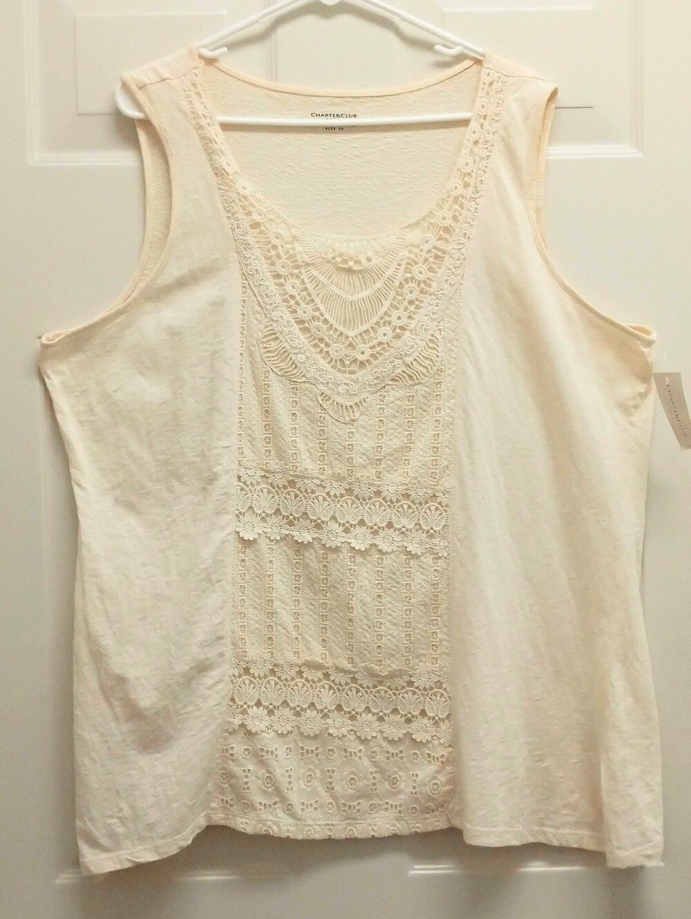 Charter Club Marrakesh Tank Top 3X Ivory Crochet Boho Cottagecore Summer NWT